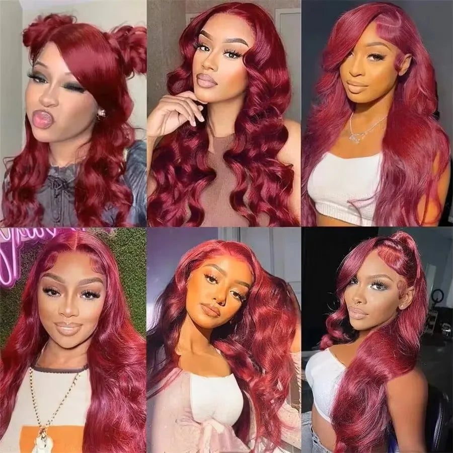 99j Burgundy 13x6 13x4 Lace Frontal Brazilian Wigs Preplucked Colored Body Wave Frontal Wigs HD Transparent Lace Human Hair Wigs