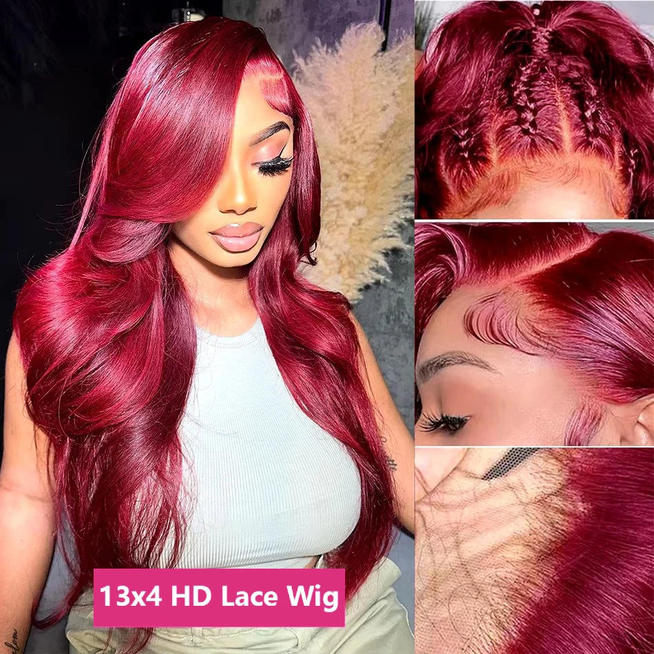 99j Burgundy 13x6 13x4 Lace Frontal Brazilian Wigs Preplucked Colored Body Wave Frontal Wigs HD Transparent Lace Human Hair Wigs