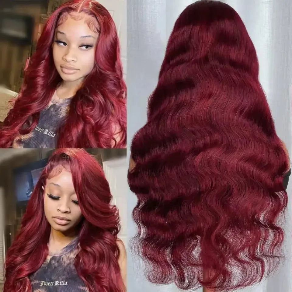 99j Burgundy 13x6 13x4 Lace Frontal Brazilian Wigs Preplucked Colored Body Wave Frontal Wigs HD Transparent Lace Human Hair Wigs