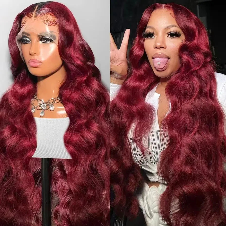 99j Burgundy 13x6 13x4 Lace Frontal Brazilian Wigs Preplucked Colored Body Wave Frontal Wigs HD Transparent Lace Human Hair Wigs
