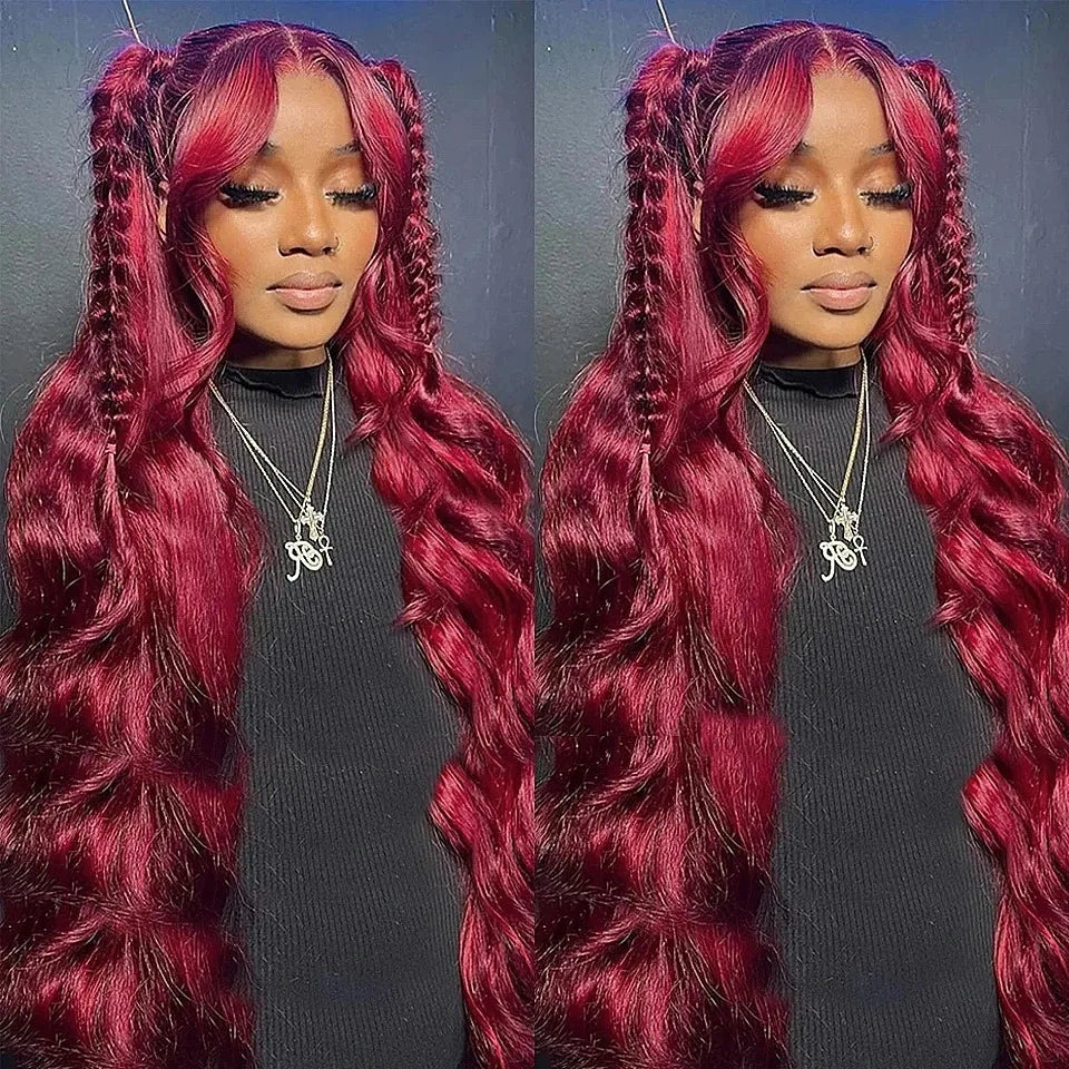 Human Hair Wigs, 13x6 and 13x4 Lace Frontal  For Women . Red Color Wine Body and Wave.