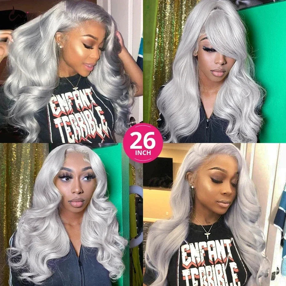 Silver Grey Body Wave Lace Front Wig 13x4 HD Lace Frontal Human Hair Wigs Transparent 100% Brazilian Hair Colored Wigs For Women