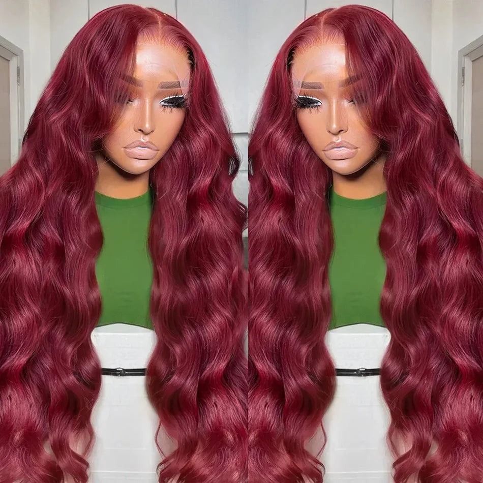Human Hair Wigs, 13x6 and 13x4 Lace Frontal  For Women . Red Color Wine Body and Wave.