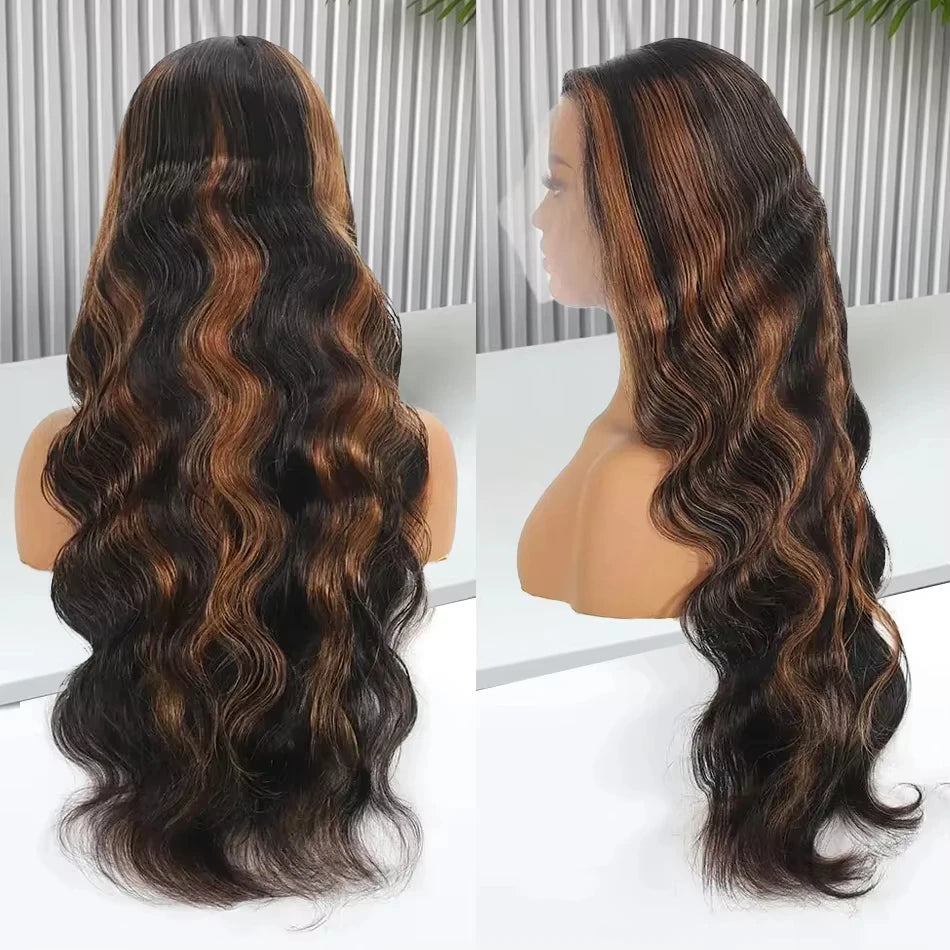 13X6 HD 200% 30 32 Inch Ombre Highlight 1B/30 Black Brown Body Wave Lace Front Human Hair Wigs Transparent 13x4 Lace Frontal Wig