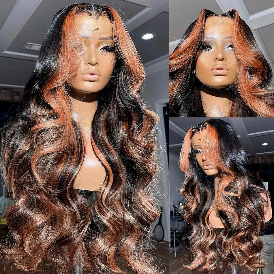 13X6 HD 200% 30 32 Inch Ombre Highlight 1B/30 Black Brown Body Wave Lace Front Human Hair Wigs Transparent 13x4 Lace Frontal Wig