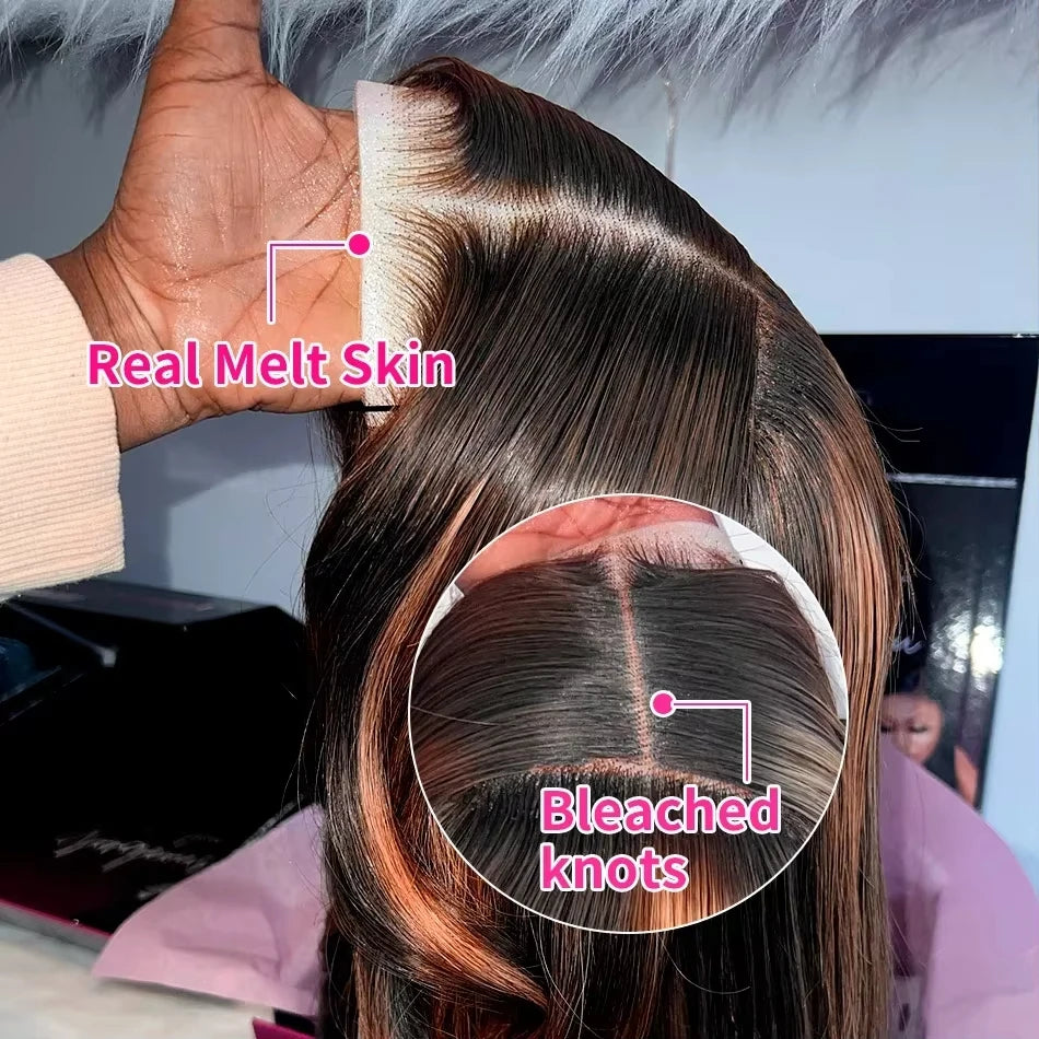13X6 HD 200% 30 32 Inch Ombre Highlight 1B/30 Black Brown Body Wave Lace Front Human Hair Wigs Transparent 13x4 Lace Frontal Wig
