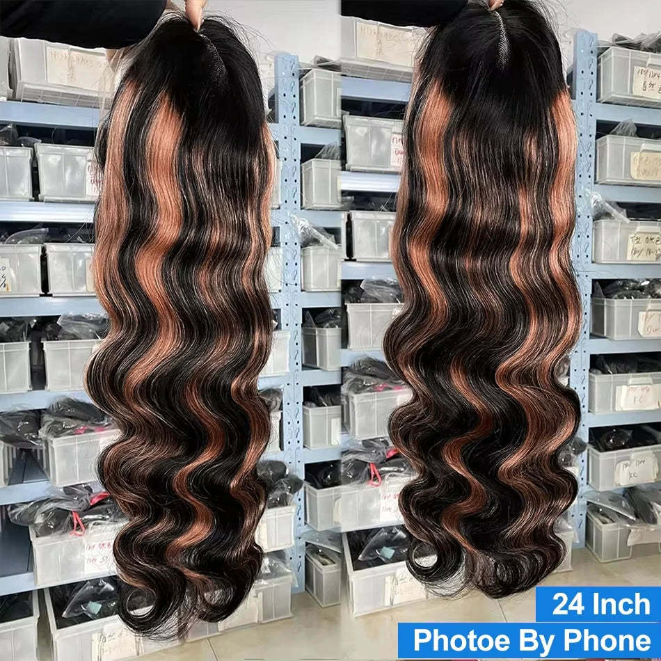 13X6 HD 200% 30 32 Inch Ombre Highlight 1B/30 Black Brown Body Wave Lace Front Human Hair Wigs Transparent 13x4 Lace Frontal Wig