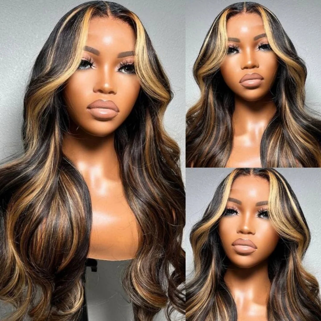 Red Blonde With Black Highlight Wig 13x4 Synthetic Lace Front Wigs Red And Black Body Wave Glueless Wig Lace Frontal  For Women