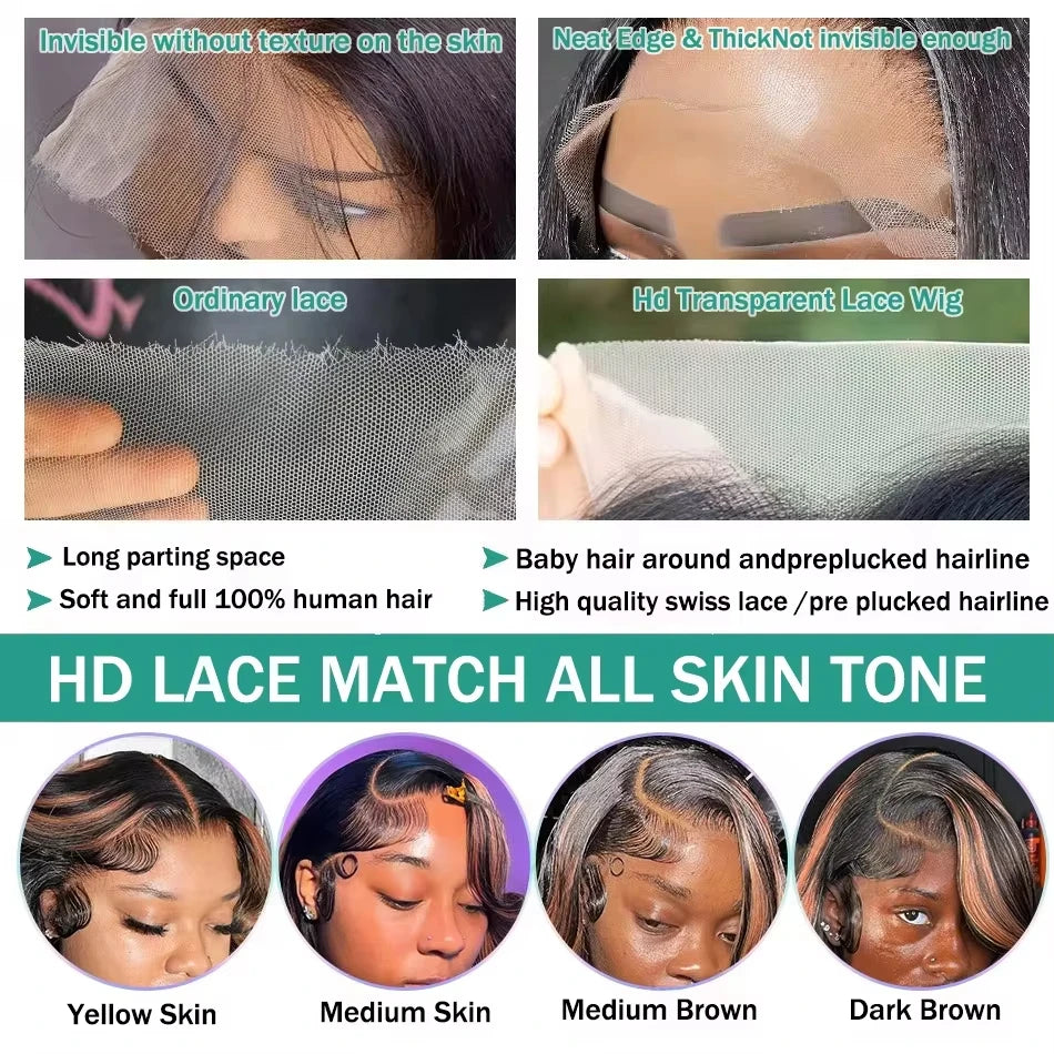 13X6 HD 200% 30 32 Inch Ombre Highlight 1B/30 Black Brown Body Wave Lace Front Human Hair Wigs Transparent 13x4 Lace Frontal Wig