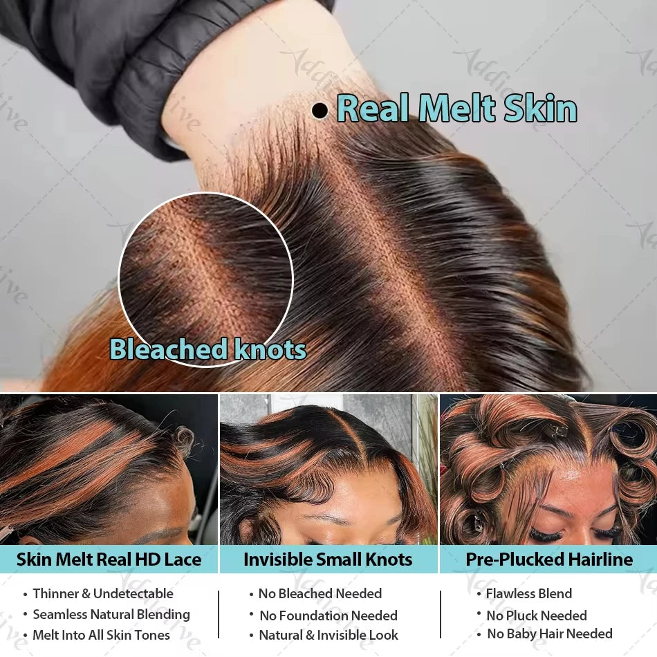 13X6 HD 200% 30 32 Inch Ombre Highlight 1B/30 Black Brown Body Wave Lace Front Human Hair Wigs Transparent 13x4 Lace Frontal Wig