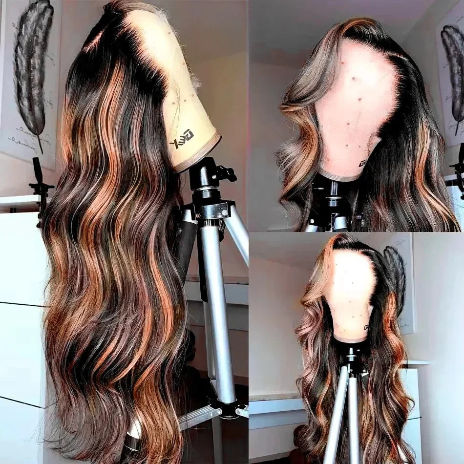 13X6 HD 200% 30 32 Inch Ombre Highlight 1B/30 Black Brown Body Wave Lace Front Human Hair Wigs Transparent 13x4 Lace Frontal Wig
