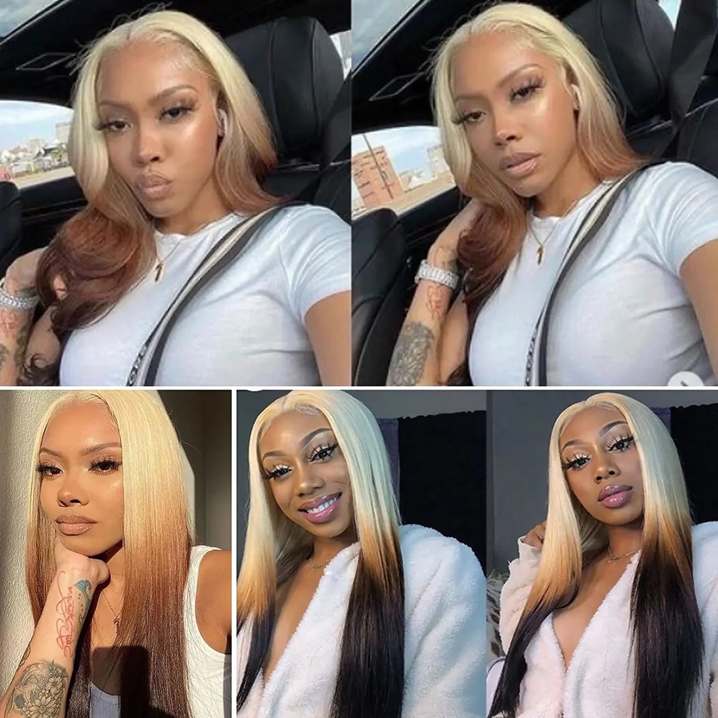 Red Blonde With Black Highlight Wig 13x4 Synthetic Lace Front Wigs Red And Black Body Wave Glueless Wig Lace Frontal  For Women