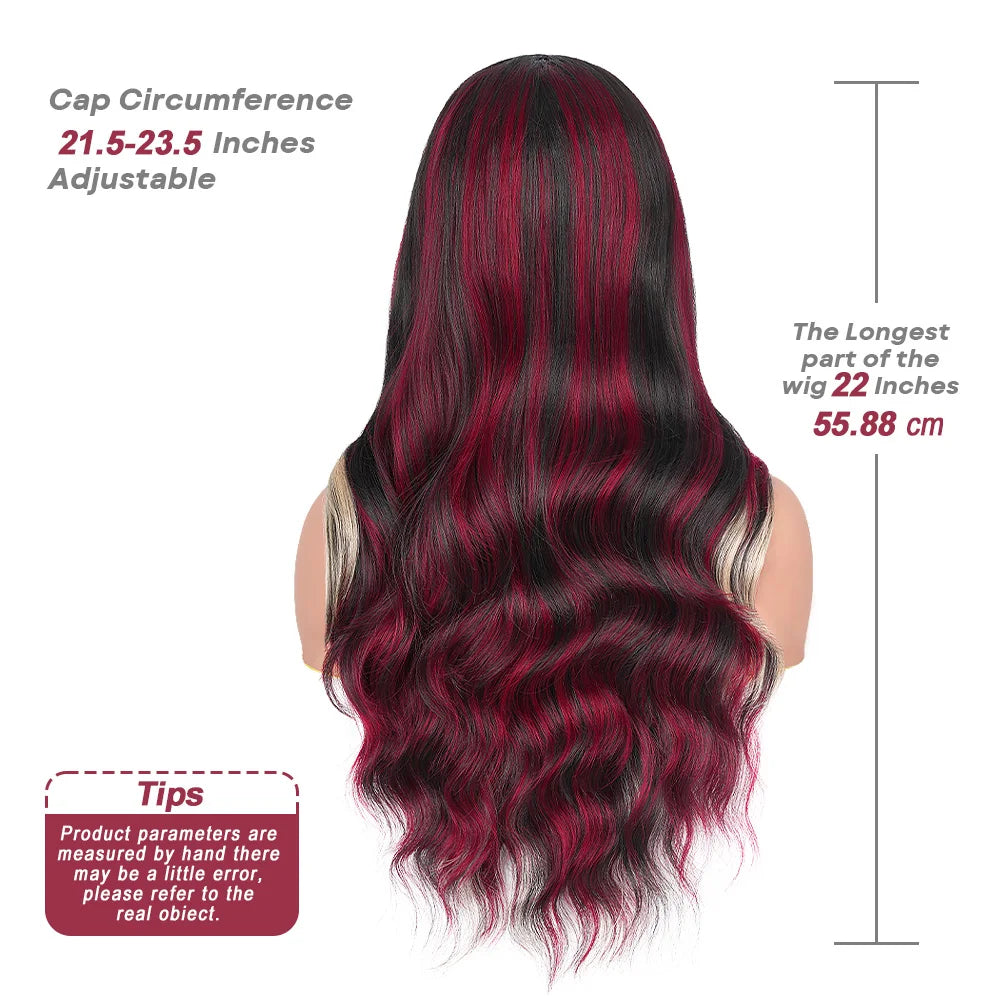 Red Blonde With Black Highlight Wig 13x4 Synthetic Lace Front Wigs Red And Black Body Wave Glueless Wig Lace Frontal  For Women
